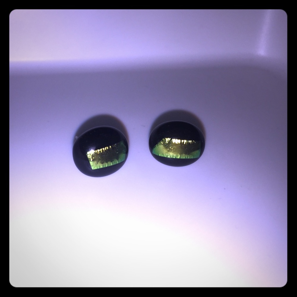 Metallic green and black stud earrings